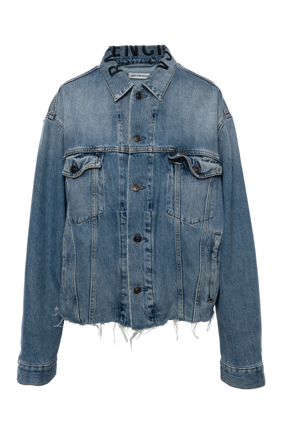 Balenciaga Size 34 Embroidered Collar Denim Jacket