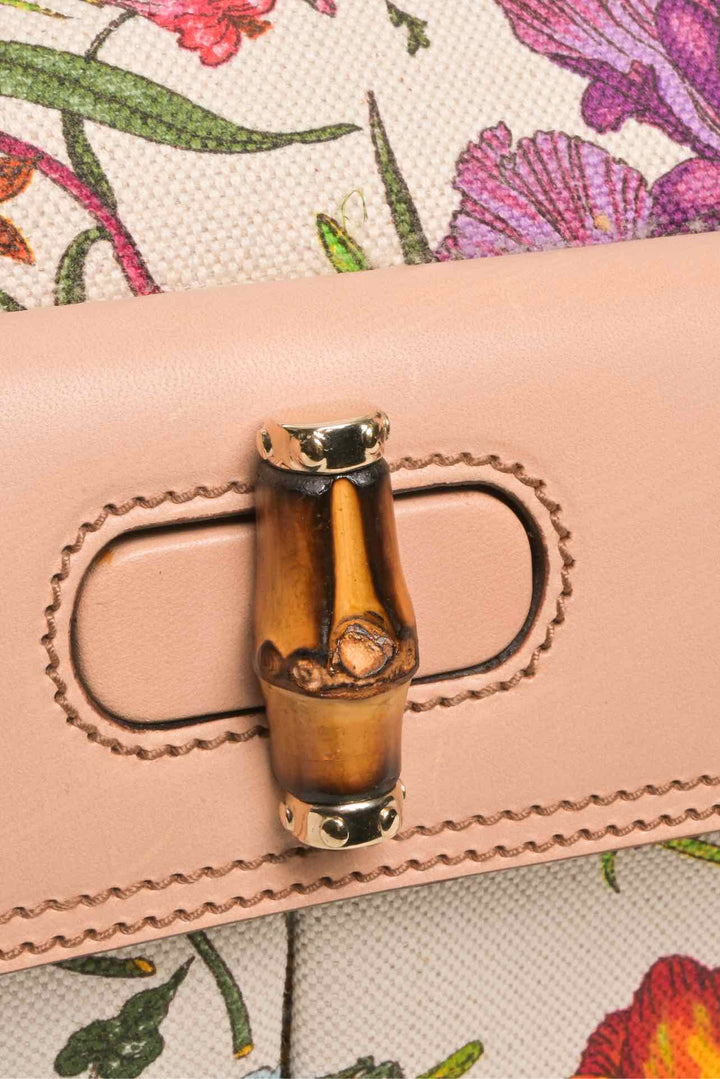Gucci Flora Canvas Nailhead Bamboo Handle Bag