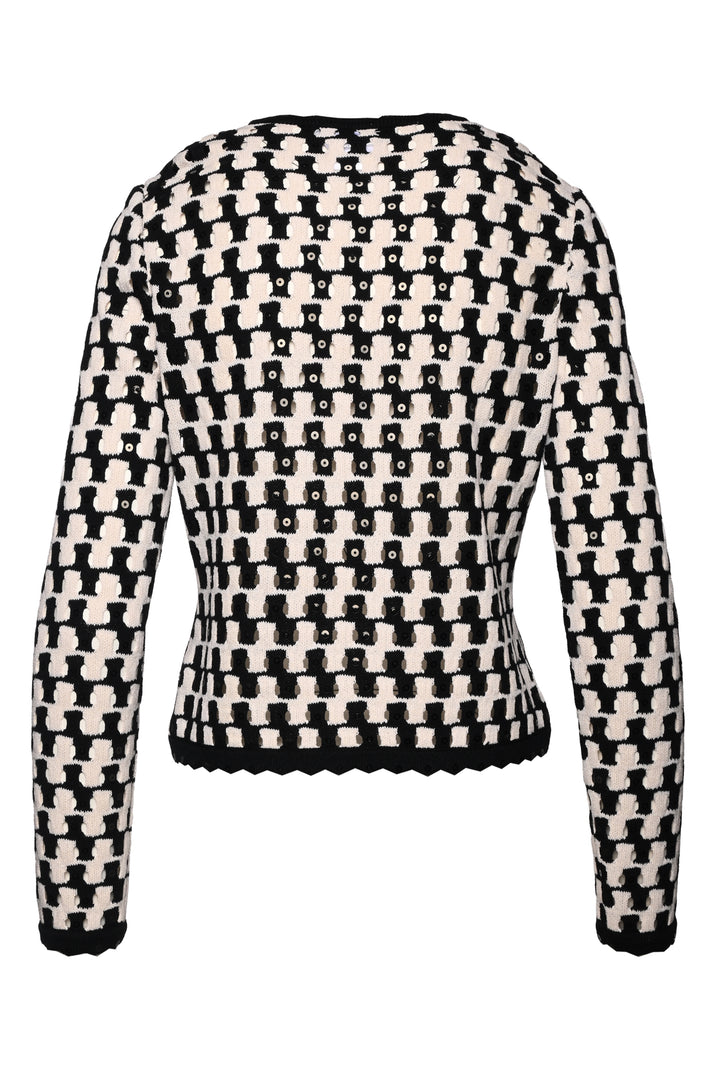 St. John Evening Size 4 Check Knit Embellished Tie-Up Cardigan