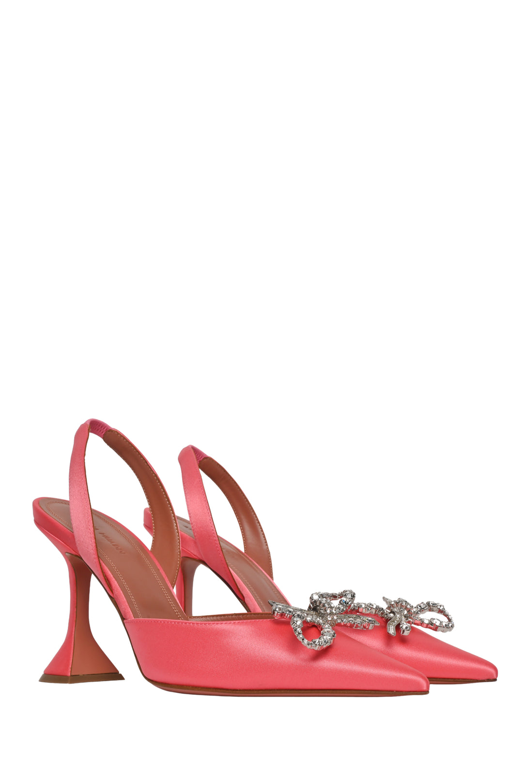 Amina Muaddi Size 38.5 Crystal Bow Satin Rosie Slingback Pumps