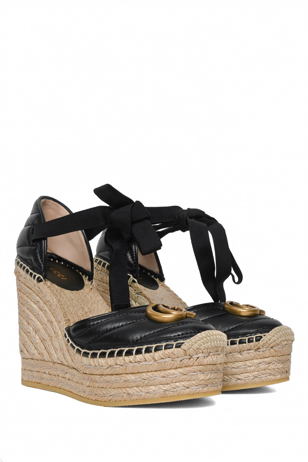 Gucci Size 35 Matelasse GG Marmont Ankle Wrap Platform Espadrille Wedges