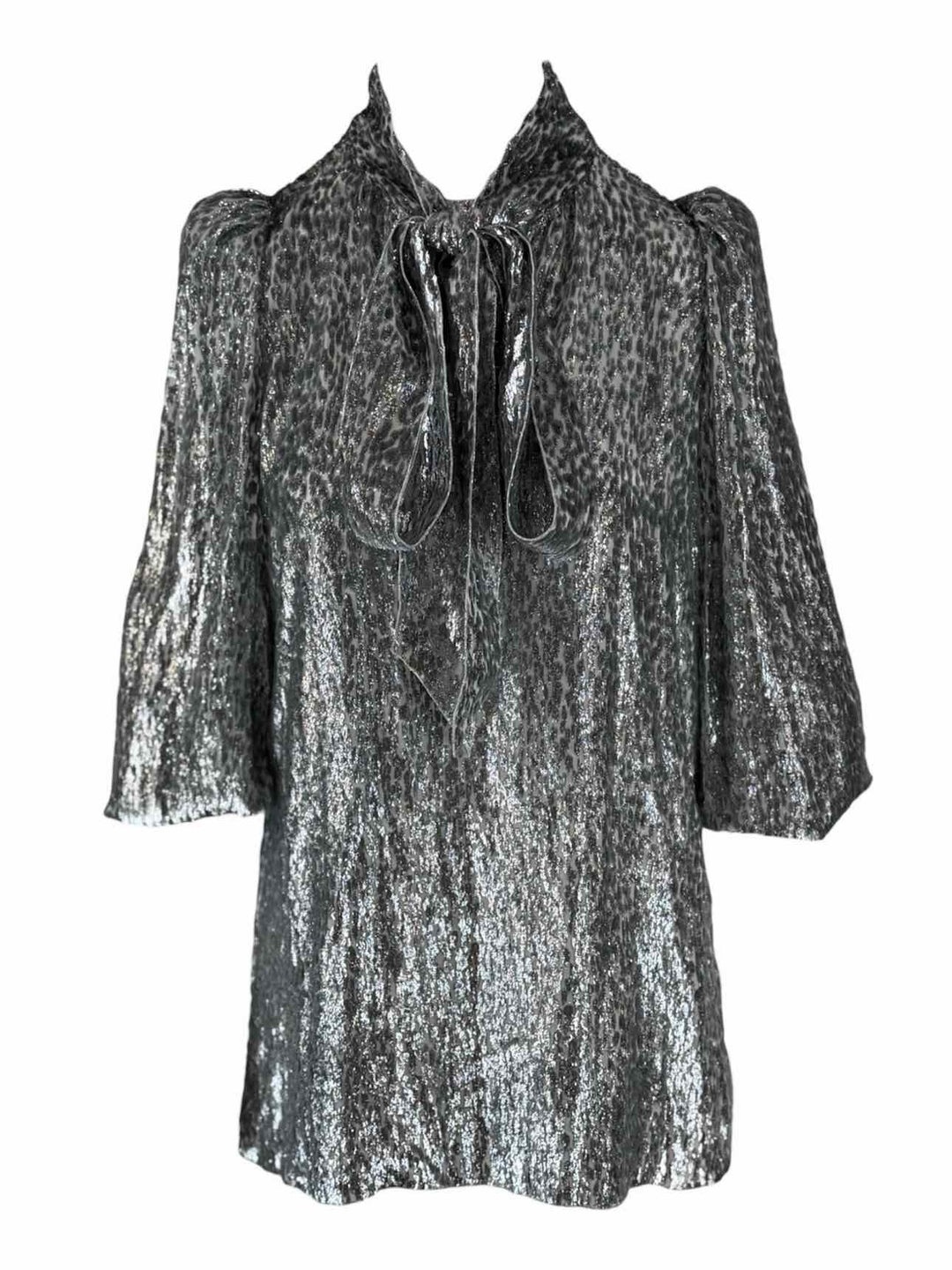 The Vampire's Wife Size 10 Mythical Tie-Neck Metallic Silver Blouse