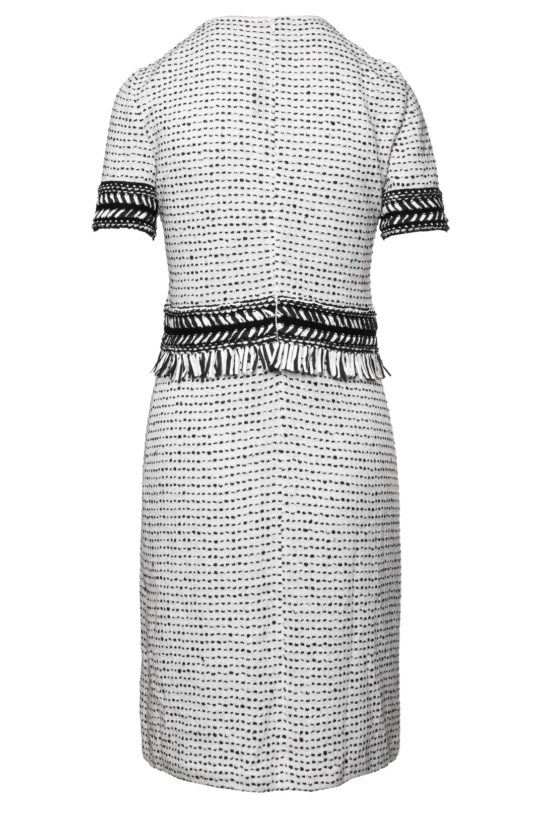 St. John Size 4 Tweed Fringe Short Sleeve Midi Dress