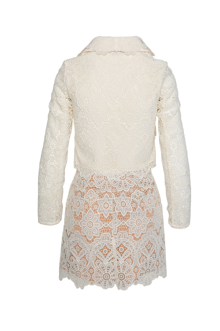 Self Portrait Size 2 Floral Guipure Cropped Jacket & Mini Skirt Set