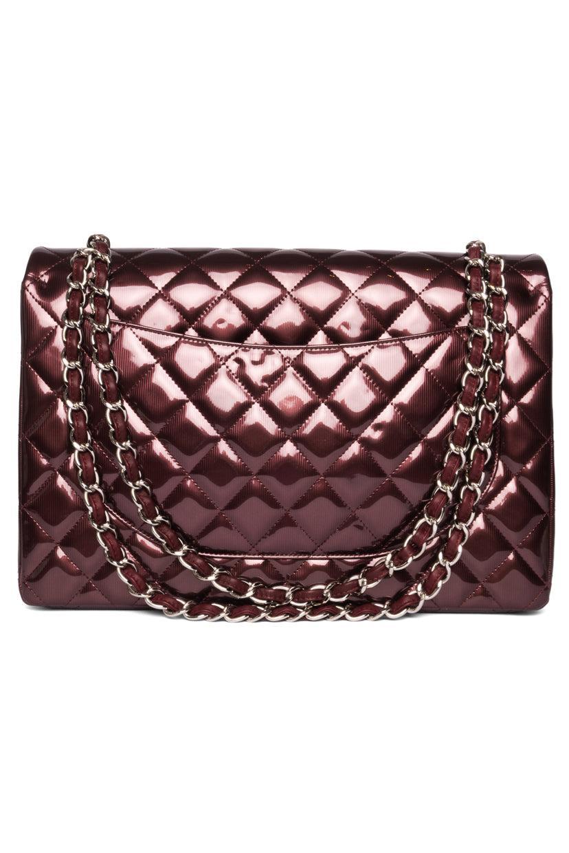 Chanel 2012 Striated Metallic Patent Leather Double Flap Maxi Shoulder Bag