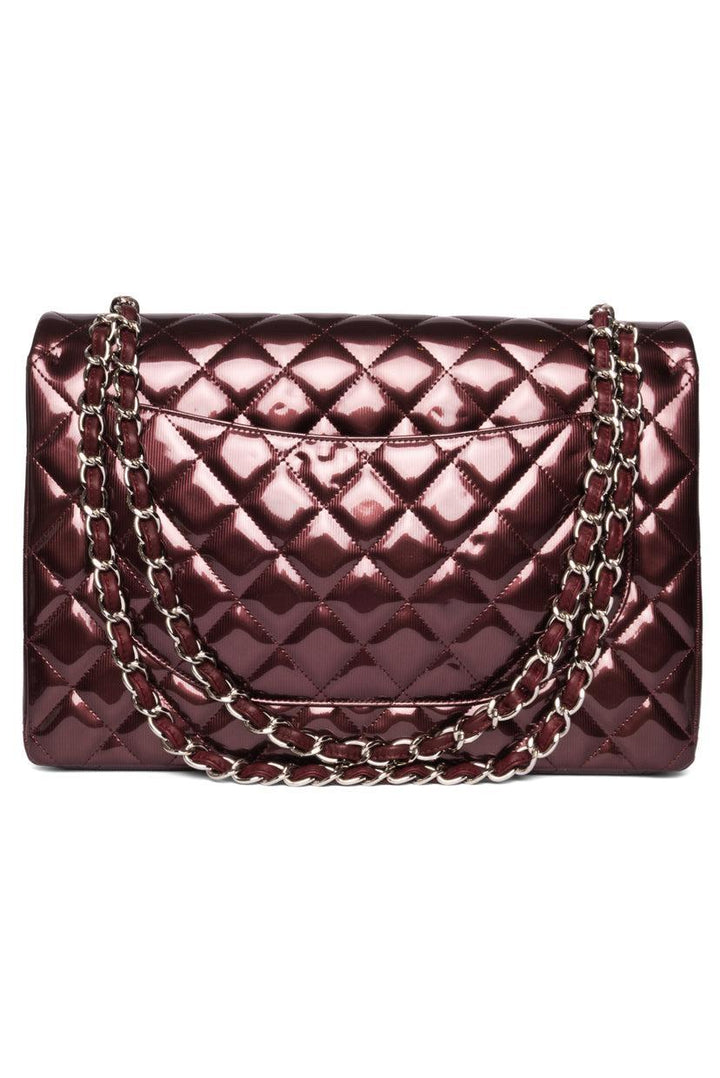 Chanel 2012 Striated Metallic Patent Leather Double Flap Maxi Shoulder Bag