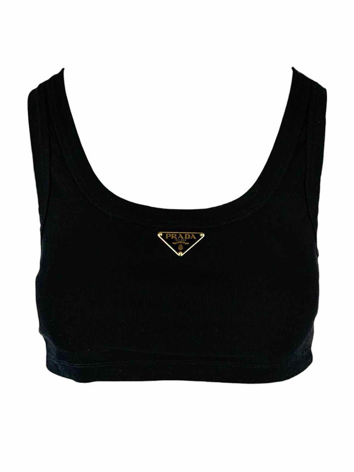 Prada Size 36 2022 Triangle Logo Jersey Cropped Tops