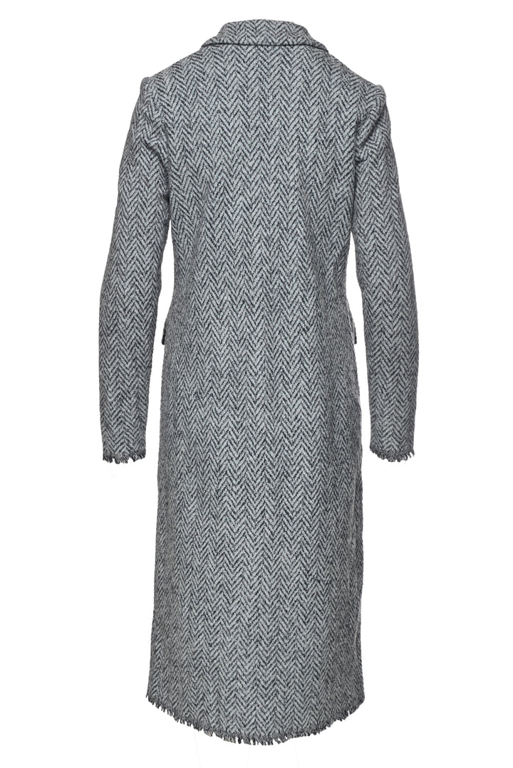 Marccain Size 1 Virgin Wool-Blend Herringbone Raw Edge Coat