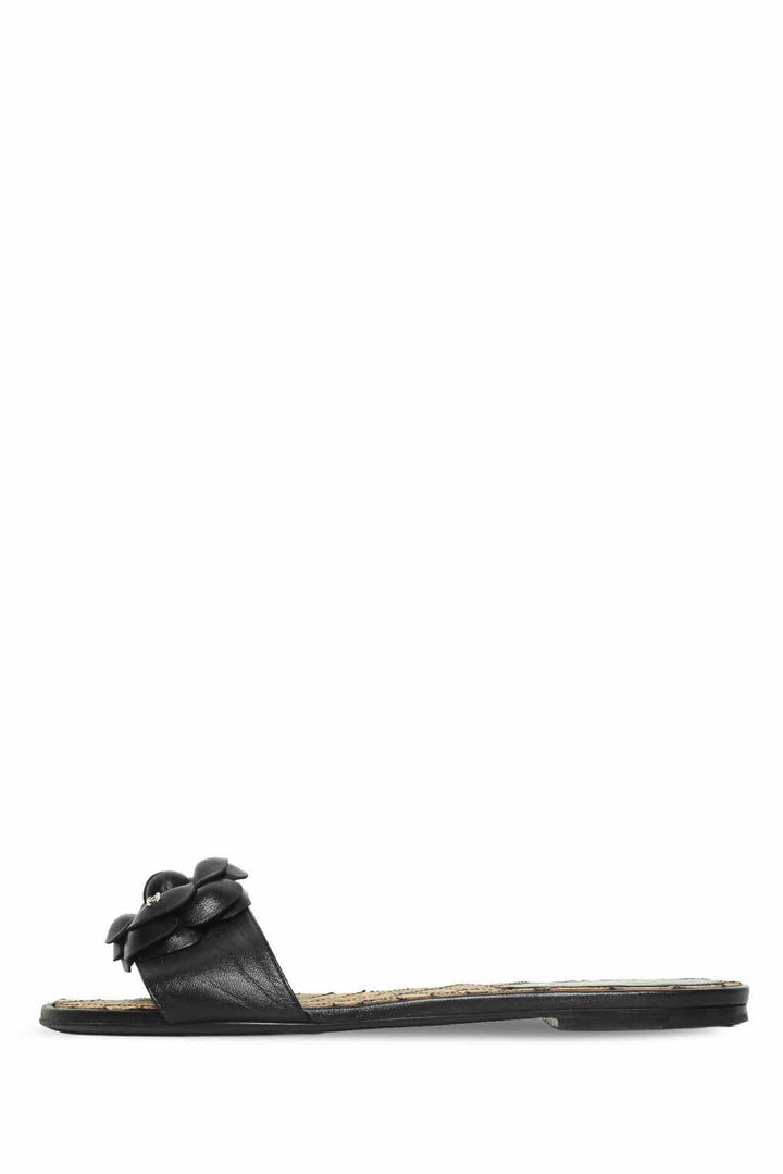 Chanel Size 36.5 Camellia Leather Sandals