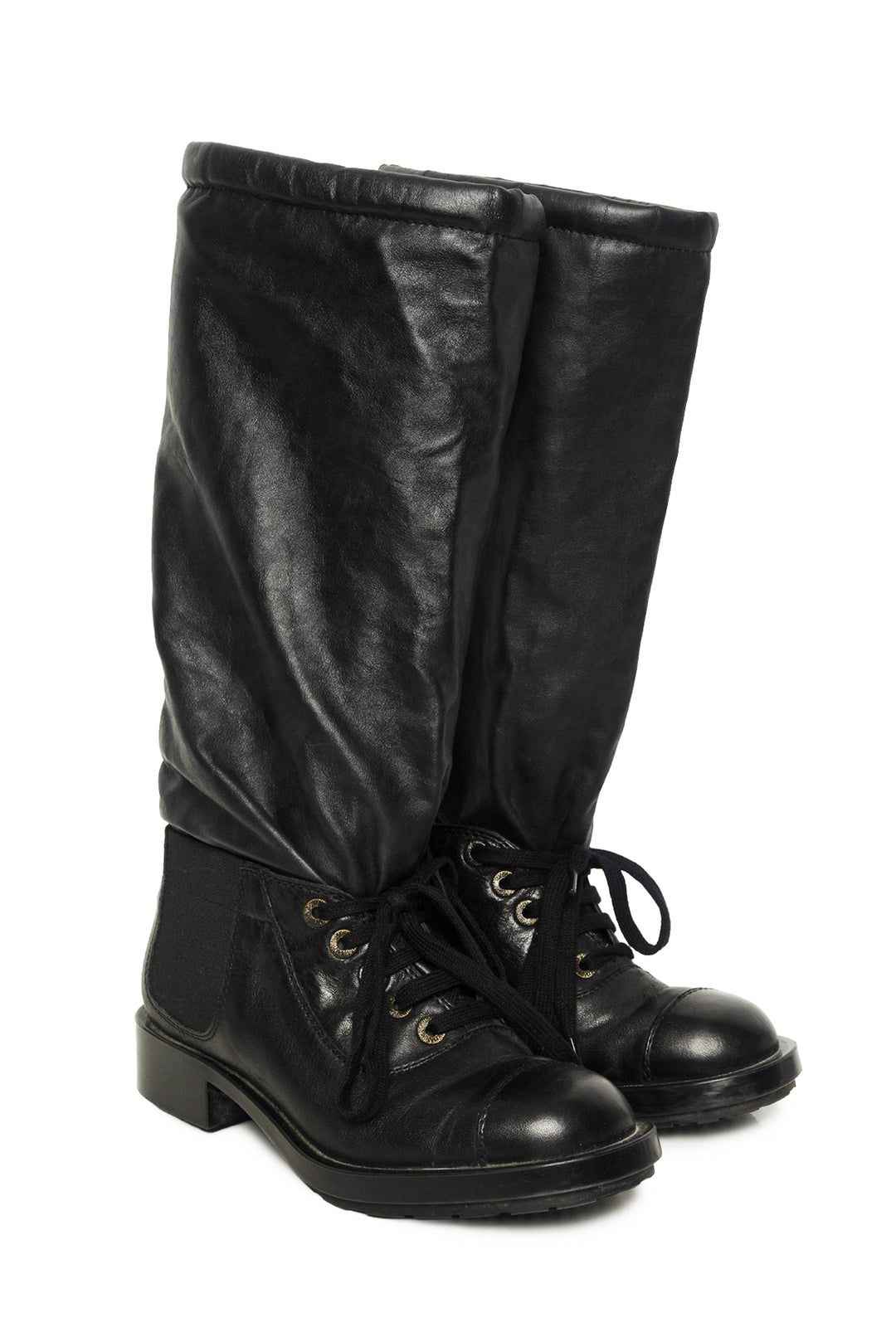Chanel Size 36.5 2011 Interlocking CC Logo Lace Up Boots