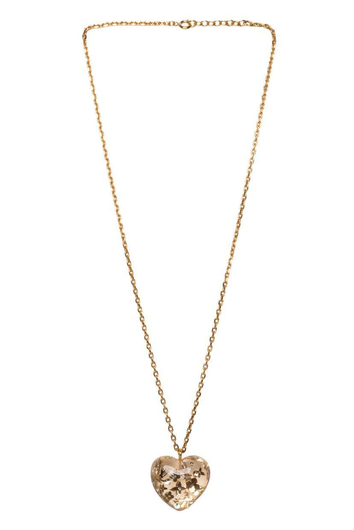 Louis Vuitton Clear Resin Monogram Inclusion Heart Pendant Necklace