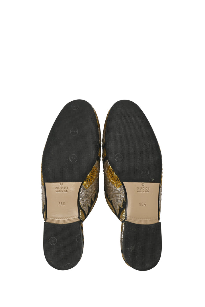 Gucci Size 36.5 Metallic Brocade Princetown Mules