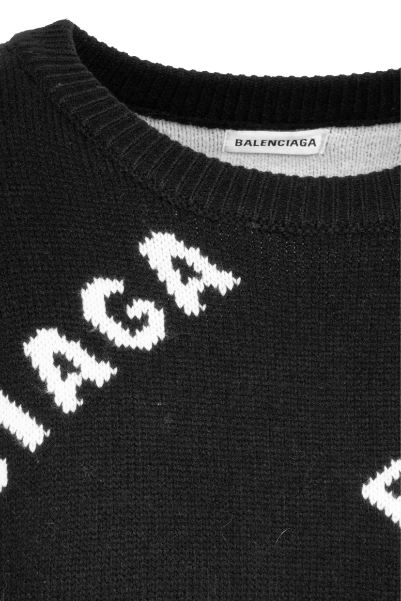 Balenciaga Size M 2018 All Over Logo Knit Sweater
