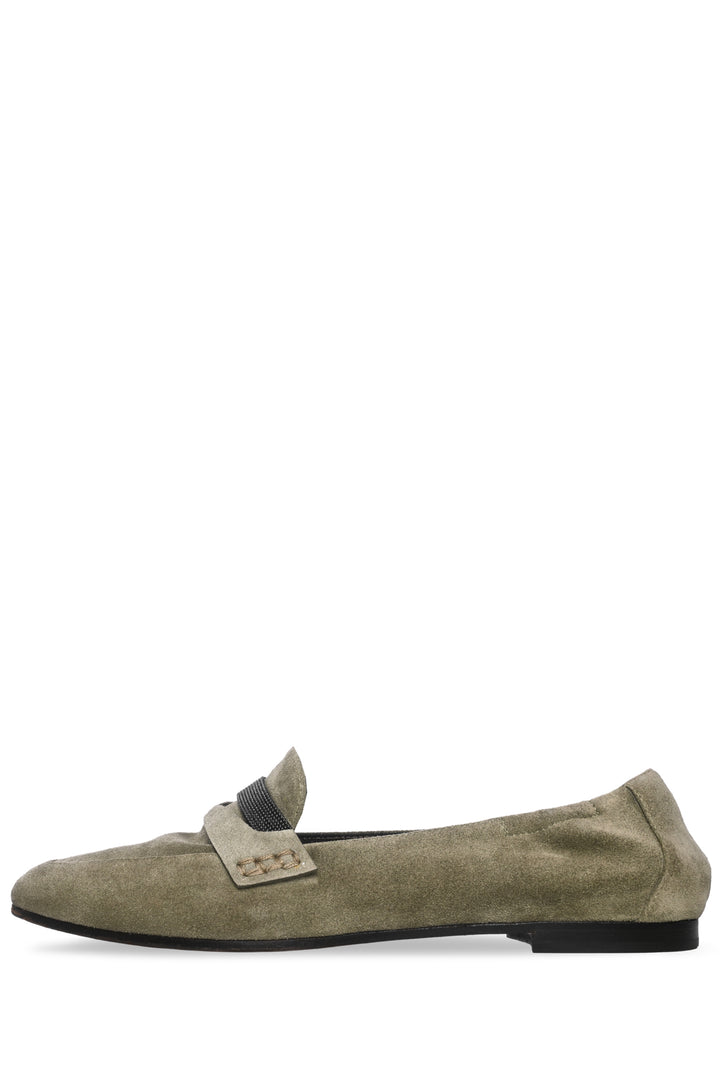 Brunello Cucinelli Size 37.5 Monili Embellished Suede Loafers