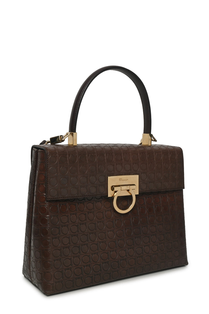 Ferragamo Embossed Gracini Iconic Top Handle Bag