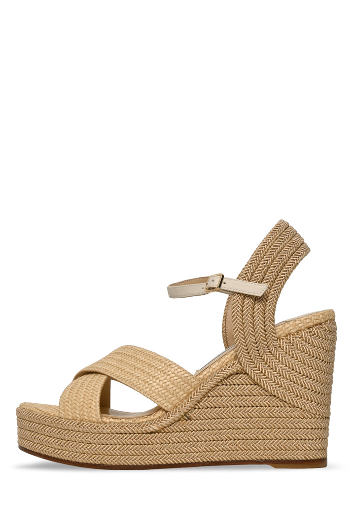 Jimmy Choo Size 38.5 Dellena 100 Natural Mix Raffia Wedges