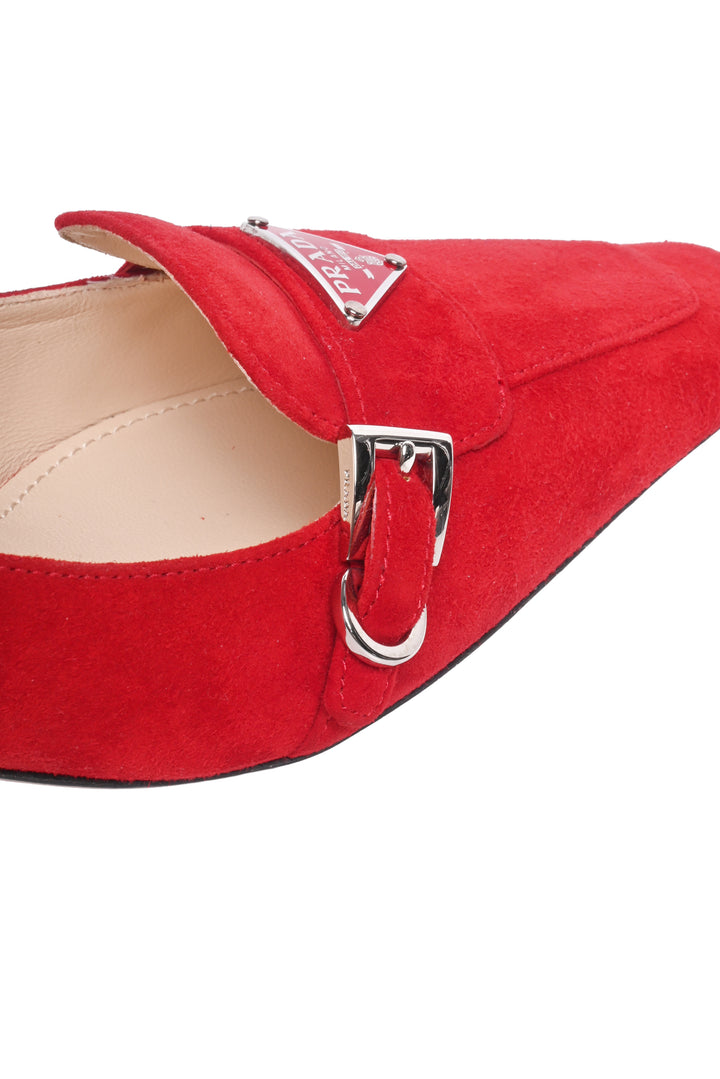 Prada Size 35 Logo Suede Pumps