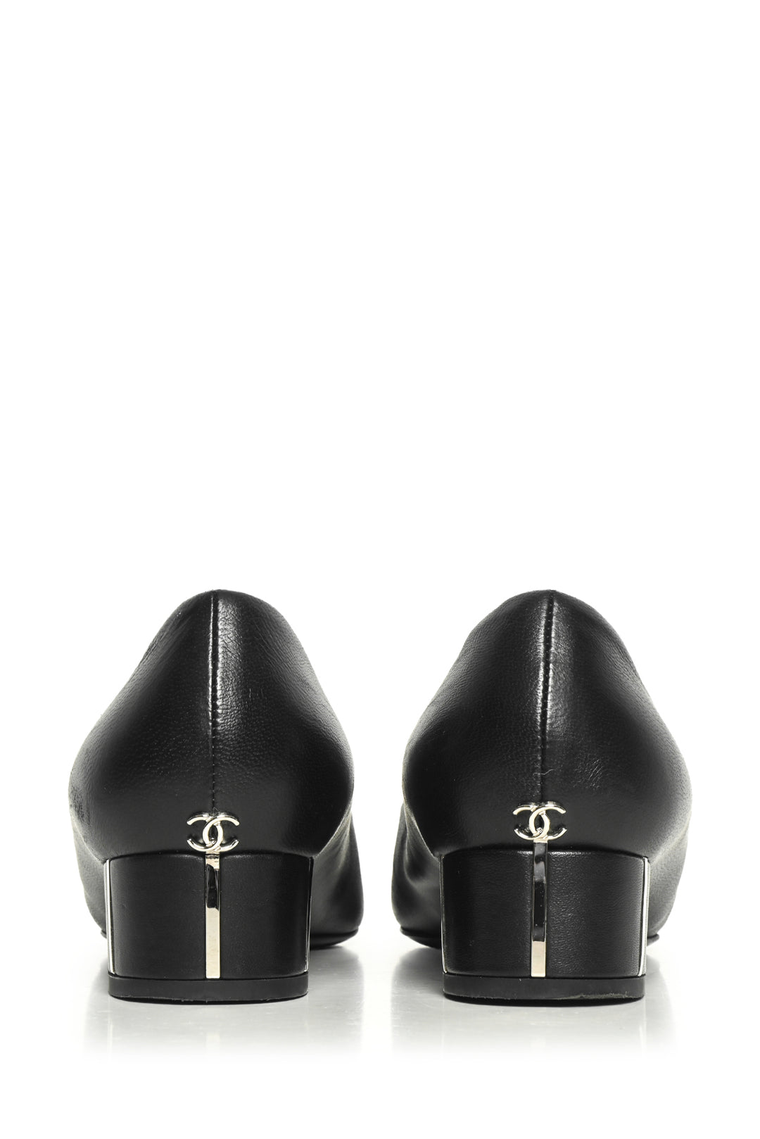 Chanel Size 36 Coco Mark Black Lambskin Leather Pointed Cap-Toe Pumps