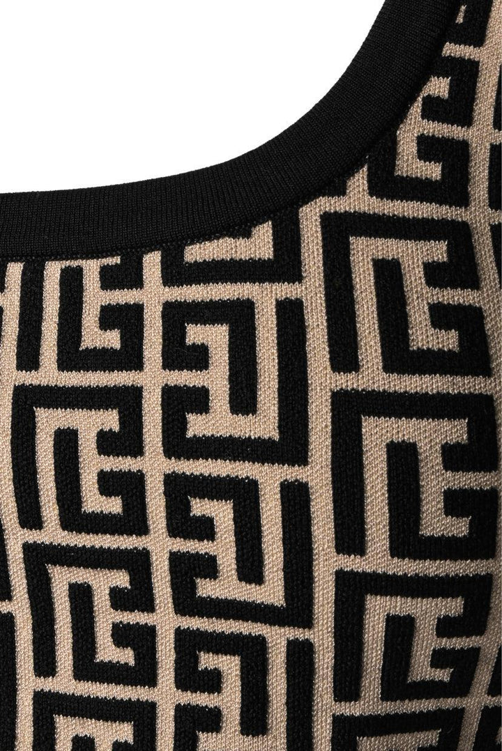 Balmain Size 42 Cropped Monogram Knit Tank Top