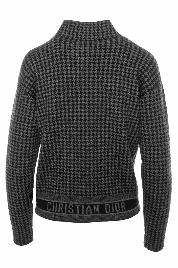 Christian Dior Size 2 Houndstooth Print Cashmere Zip Cardigan