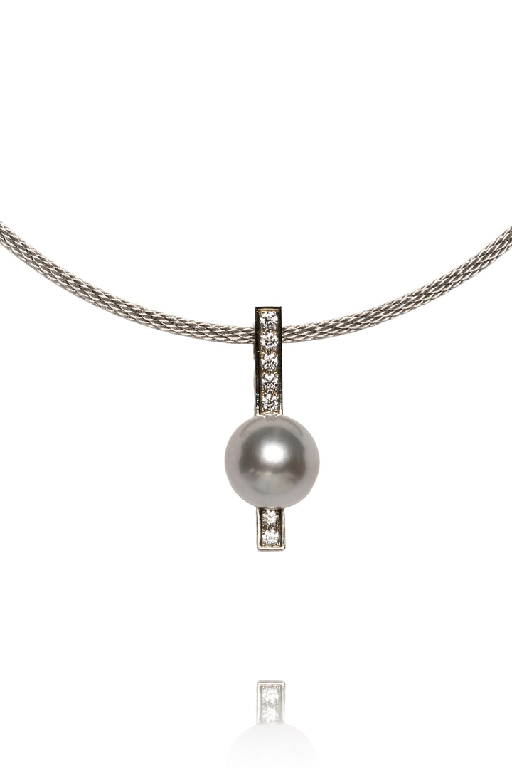18K White Gold Pearl & Multi-Diamond Necklace