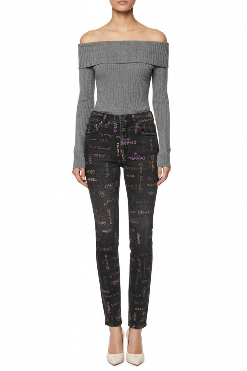 Chanel Size 36 Graffiti Logo Printed Denim Jeans