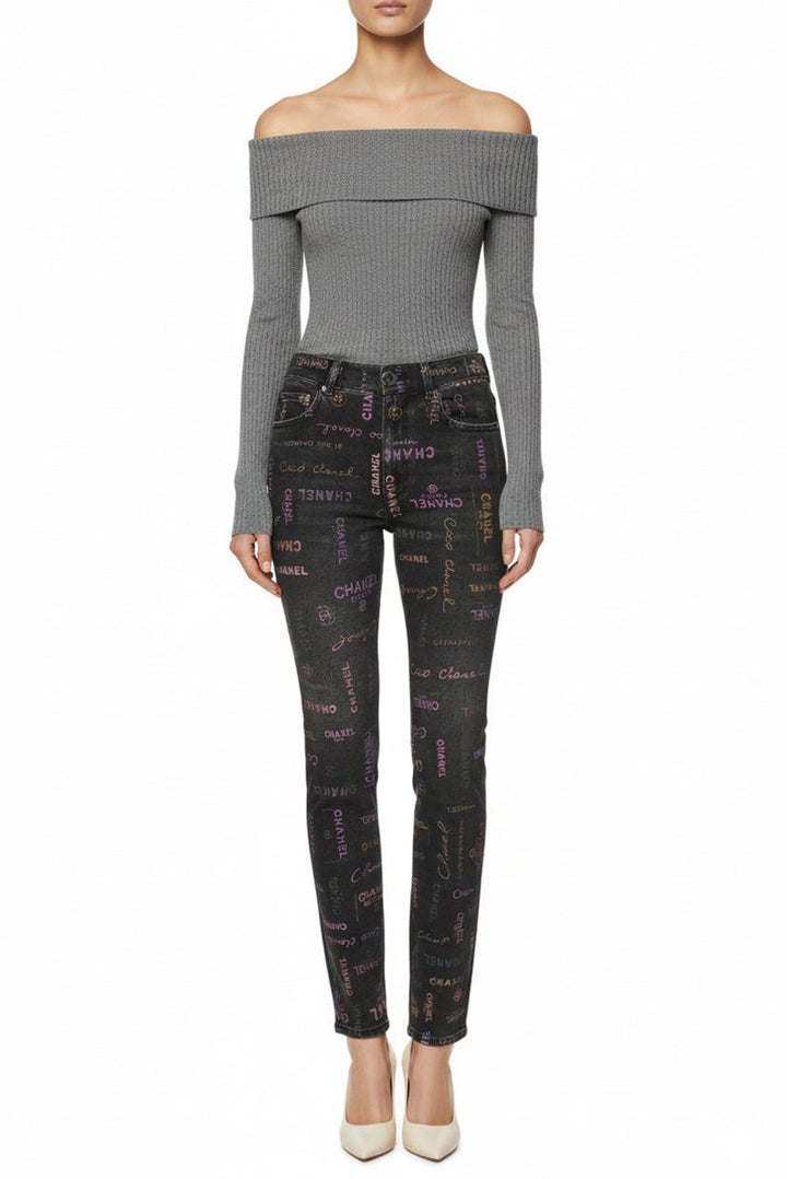 Chanel Size 36 Graffiti Logo Printed Denim Jeans