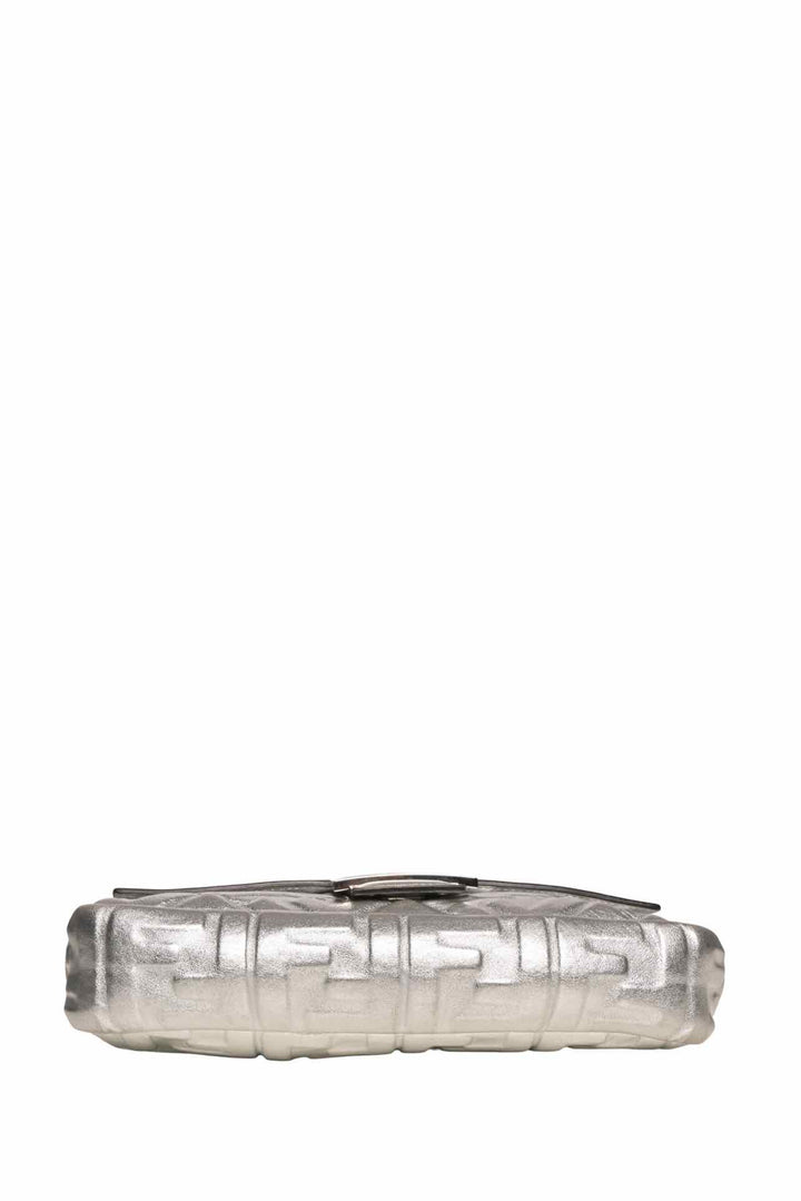 Fendi Metallic Silver Embossed Baguette Crossbody