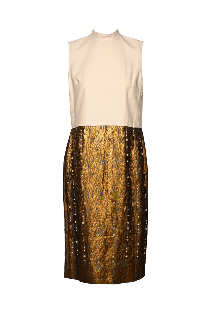 Dries Van Noten Size 42 Metallic Colorblock Midi Dress