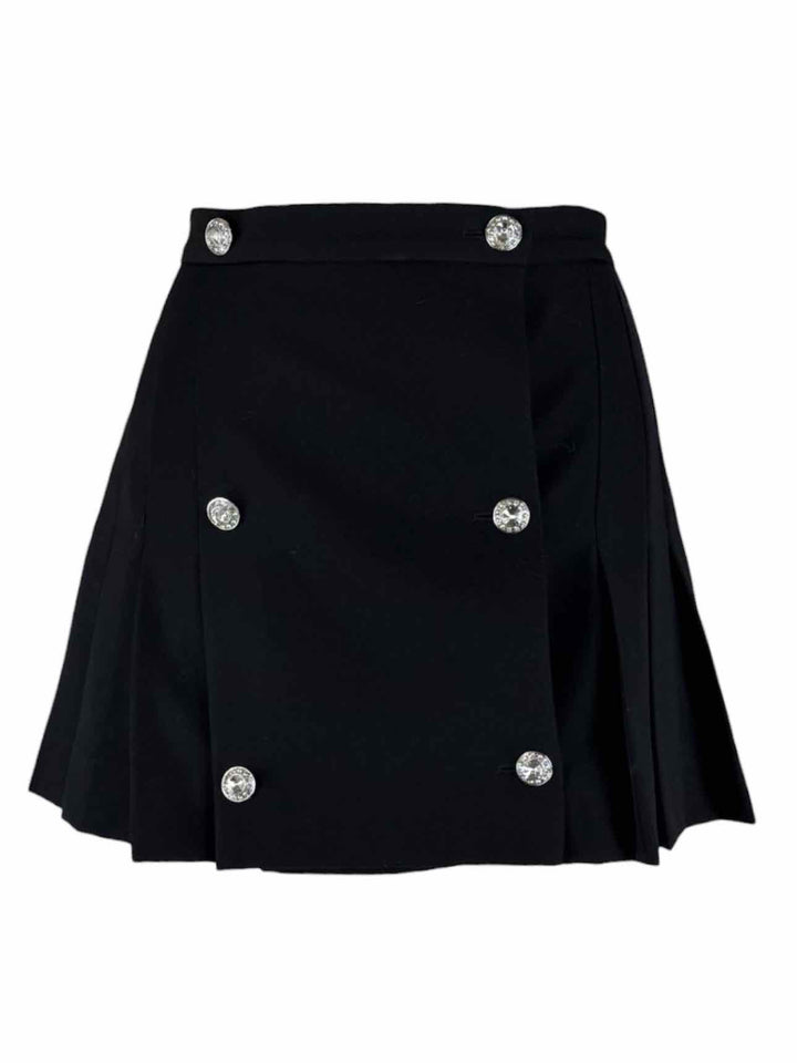 Alessandra Rich Size 36 Crystal Pleated Wool Mini Skirt