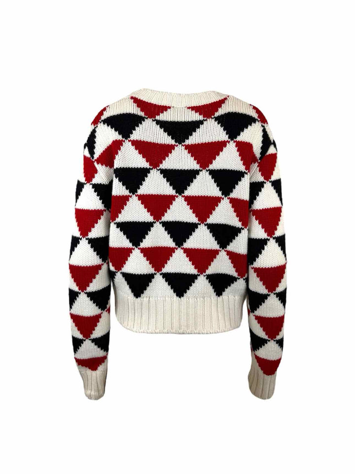 Prada Size 40 2021 Jacquard Triangle Print Crewneck Cashmere Sweater