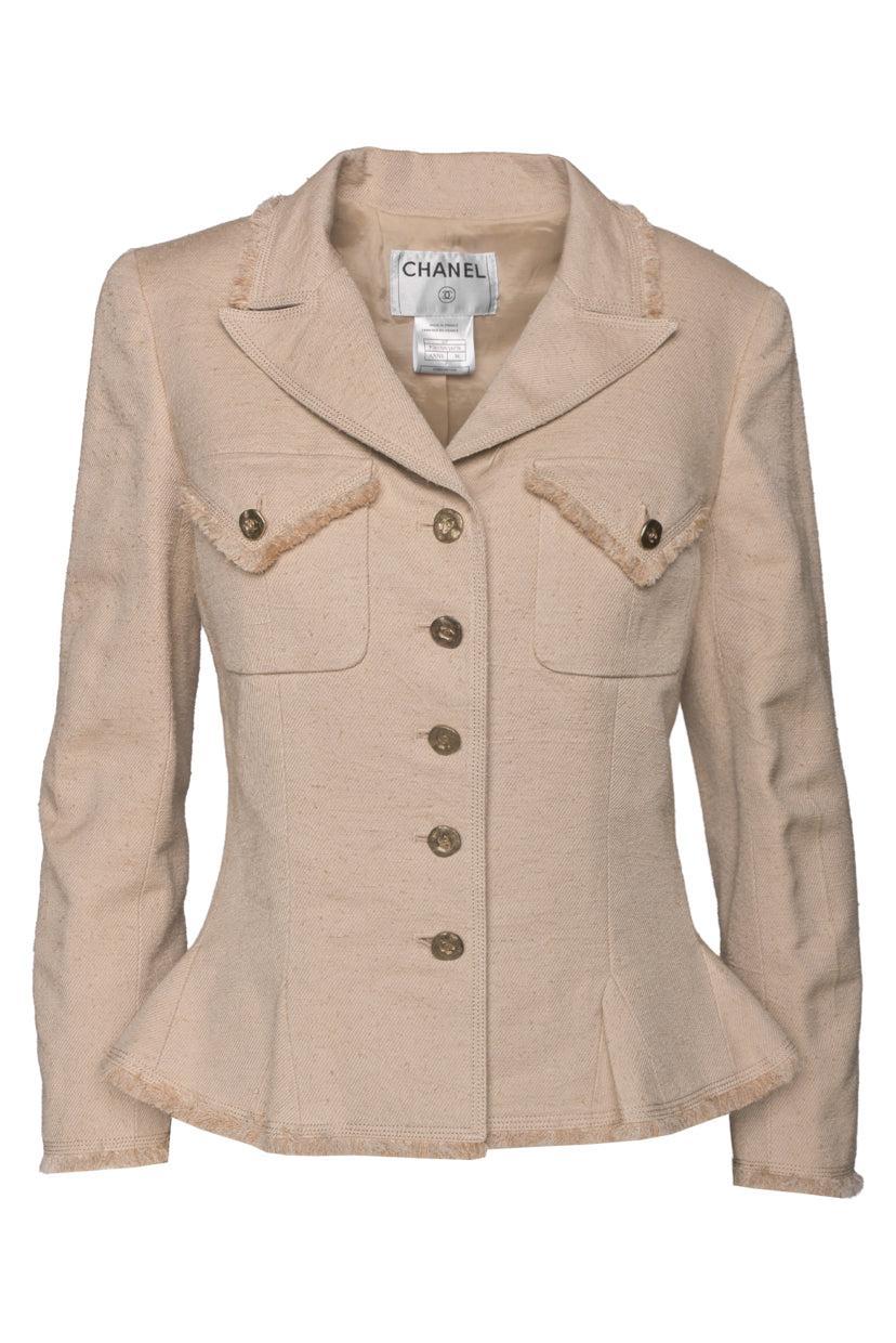 Chanel Size 38 2006 Raw Silk Fringe Trim Jacket
