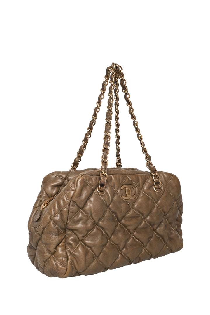 Chanel 2008-2009 Bubble Quilt Lambskin Medium Bowler Shoulder Bag