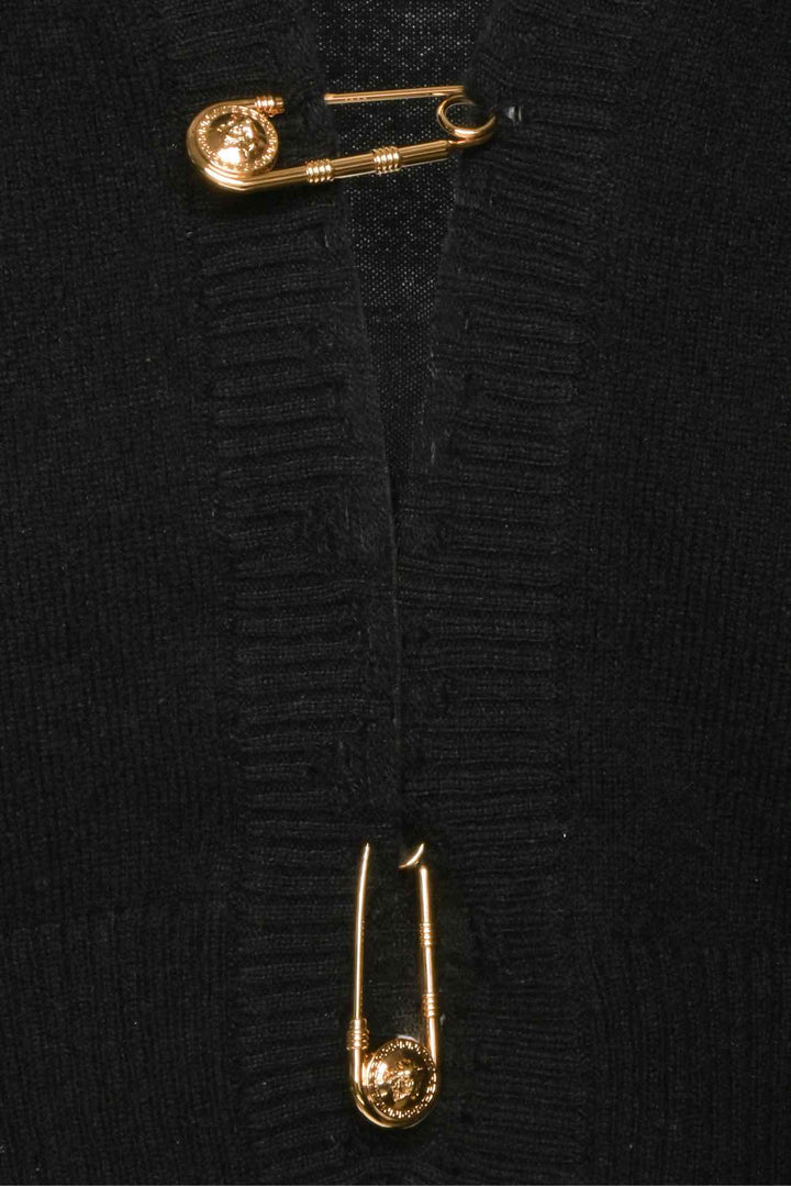 Versace Size XXL Saftey Pin Distressed Cashmere Cardigan