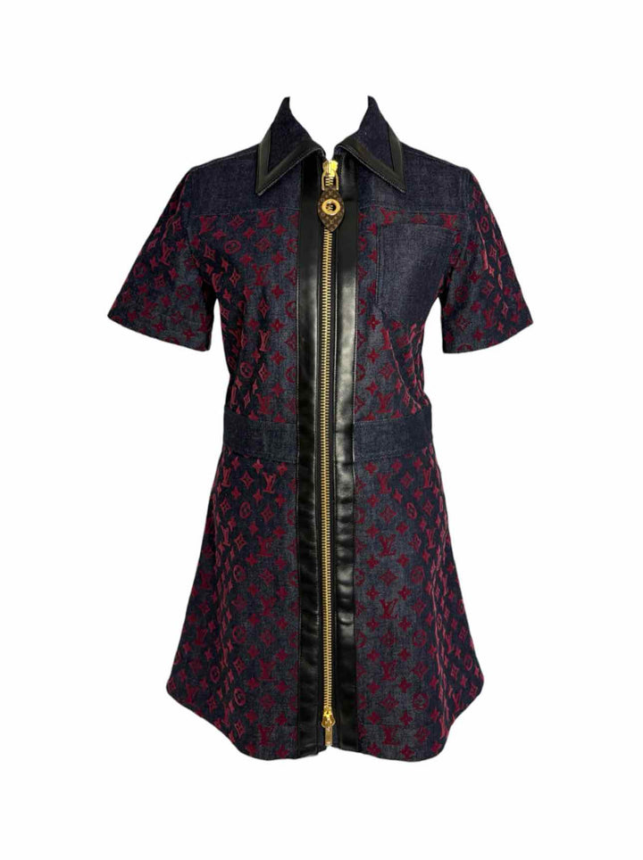 Louis Vuitton Size 38 Flocked Monogram Denim Dress