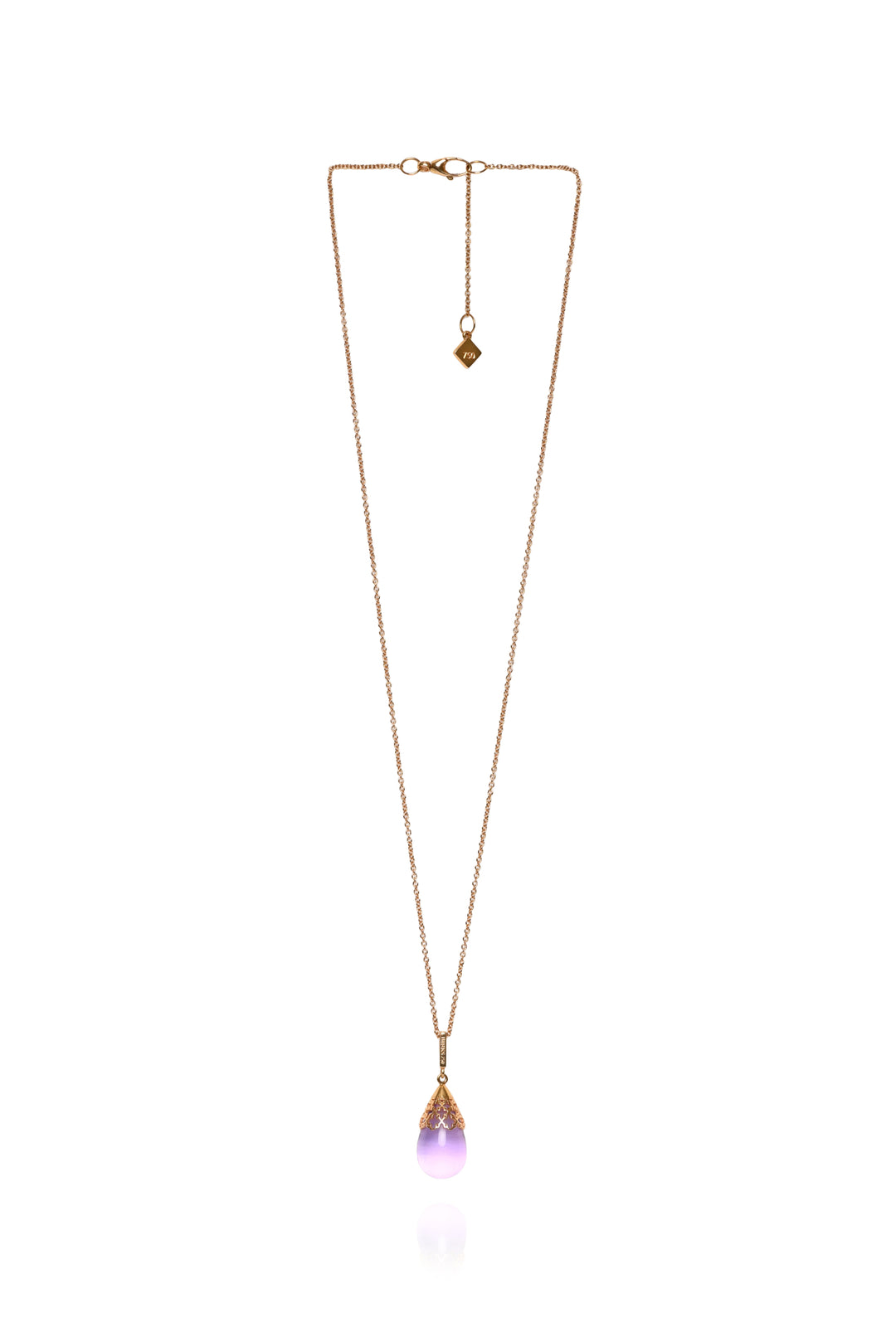 Birks 18K Yellow Gold Cage Amethyst Tear Drop Pendant Necklace