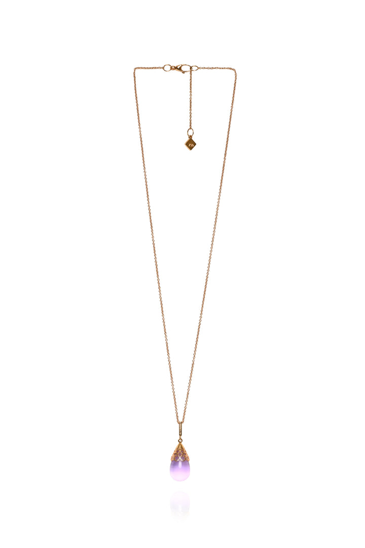 Birks 18K Yellow Gold Cage Amethyst Tear Drop Pendant Necklace