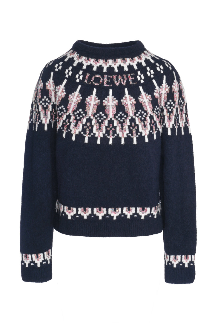 Loewe Size L Fair Isle Sequin Embellished Wool-Blend Sweater