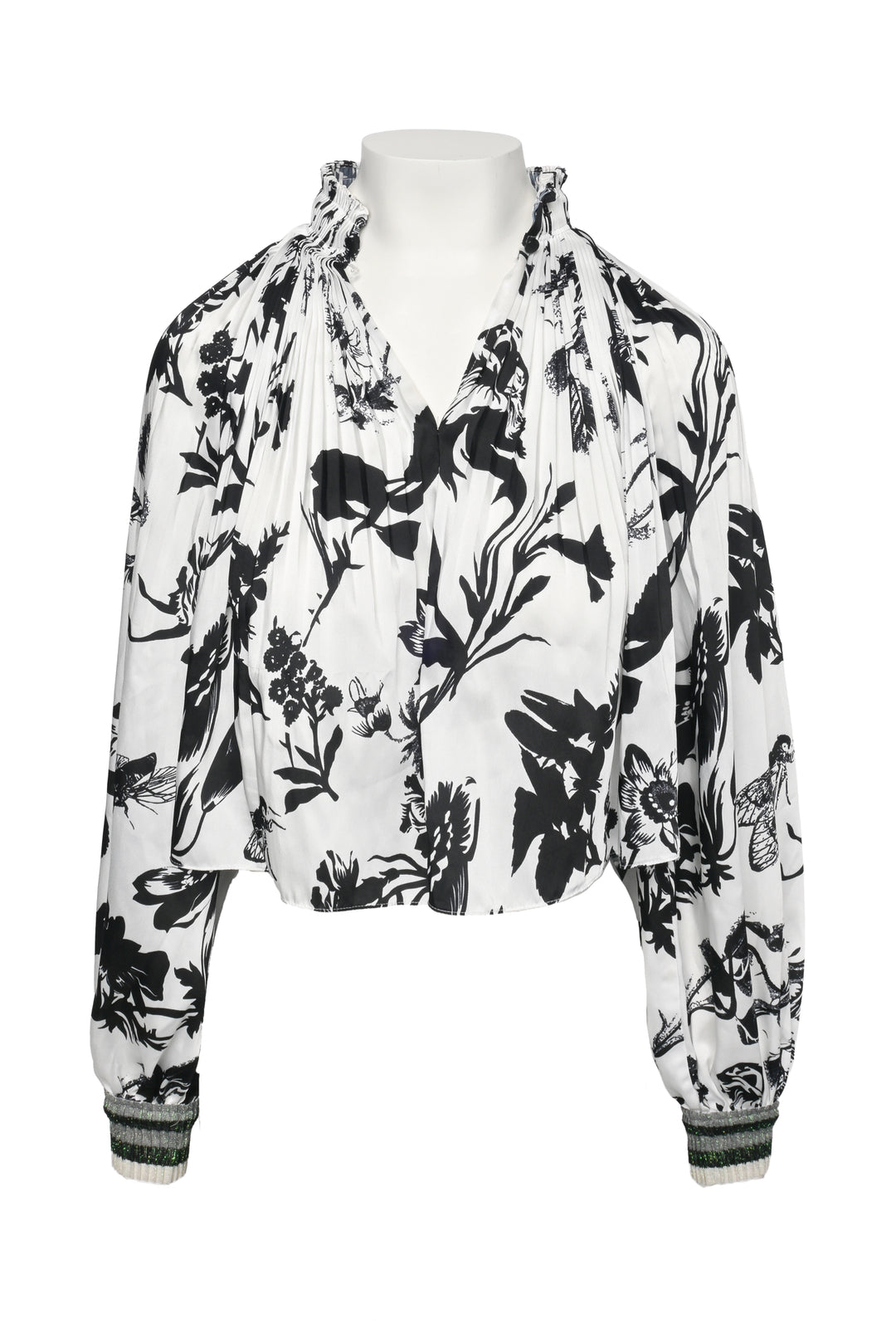 Tibi Size 0 Floral Print Mock Neck Pleated Tops