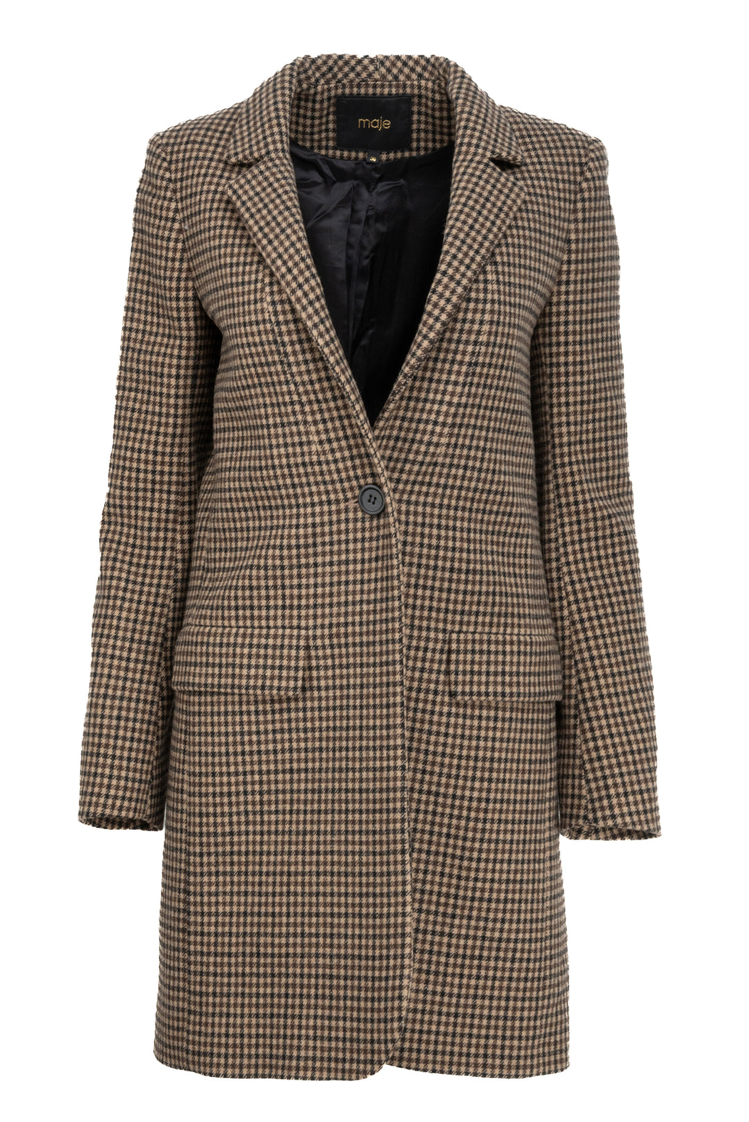 maje Size 38 Houndstooth Single Breasted Coat