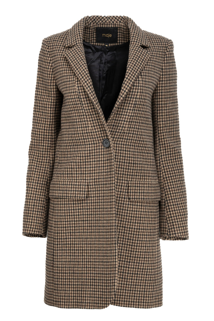 maje Size 38 Houndstooth Single Breasted Coat