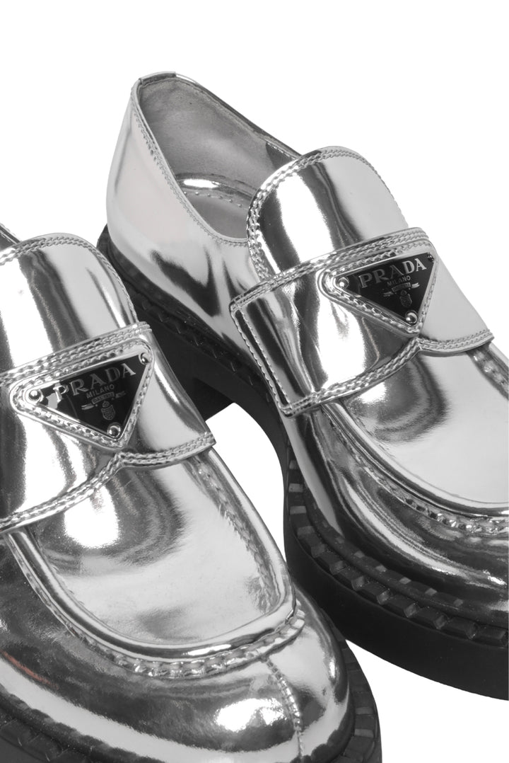 Prada Size 35.5 Silver Loafers