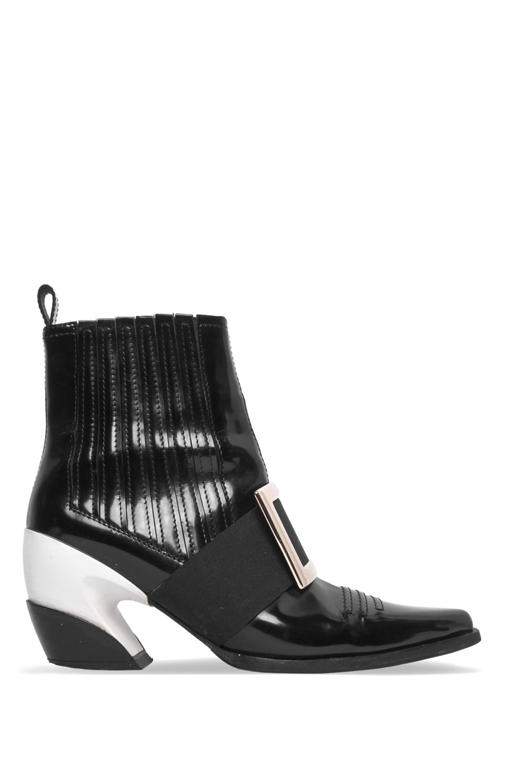 Roger Vivier Size 39.5 Viv Two-Tone Patent Western Ankle Boots