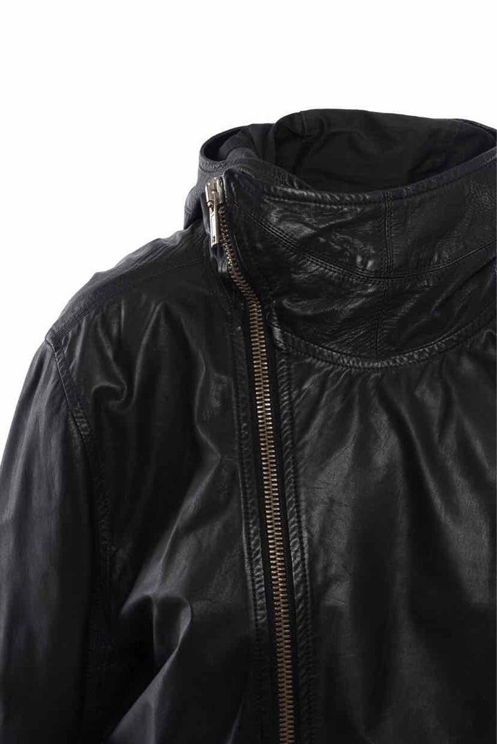 Rick Owens Size 42 Men's Calf Leather Hooded Moto Jacket