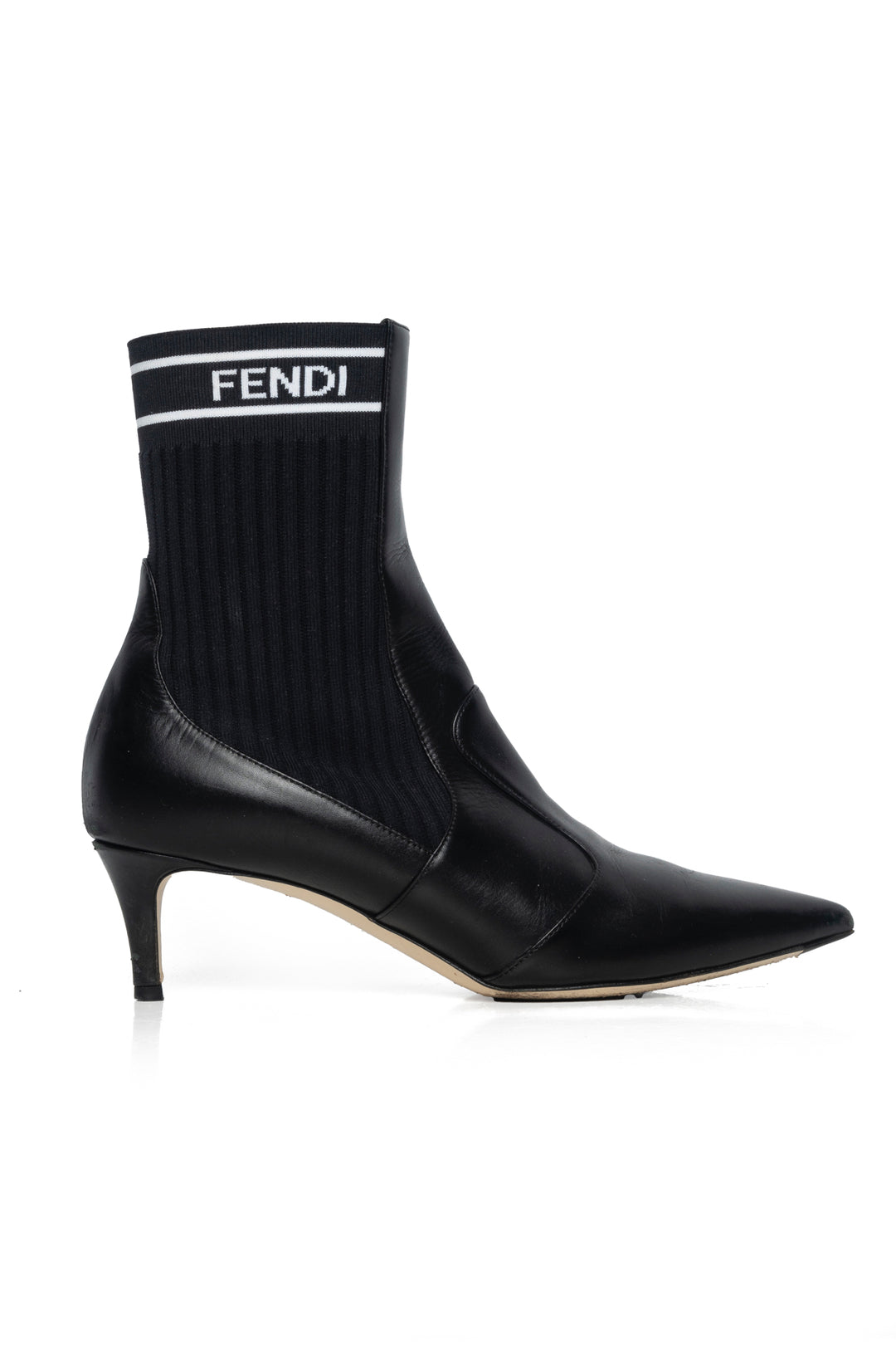 Fendi Size 38 Rockoko Knit Sock Kitten Heel Ankle Boots