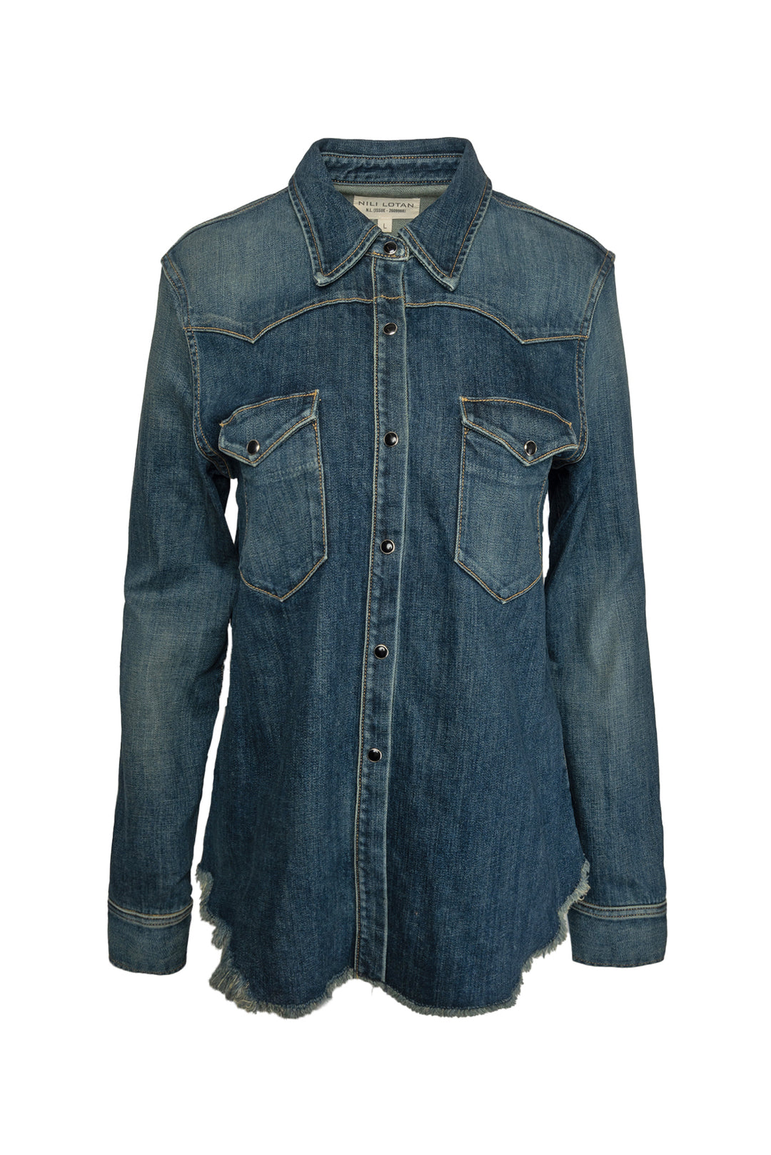 Nili Lotan Size L Travis Frayed Denim Shirt