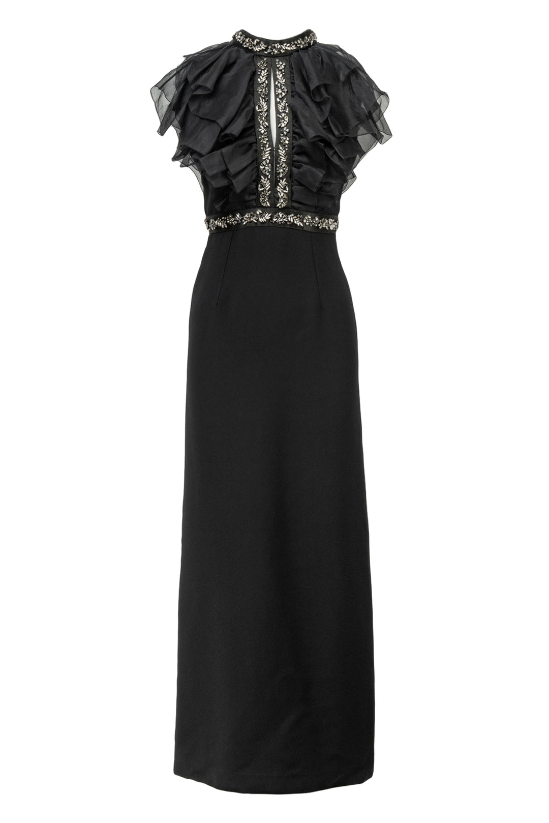 Prada Size 2 2019 Embellished Ruffle High Neck Gown