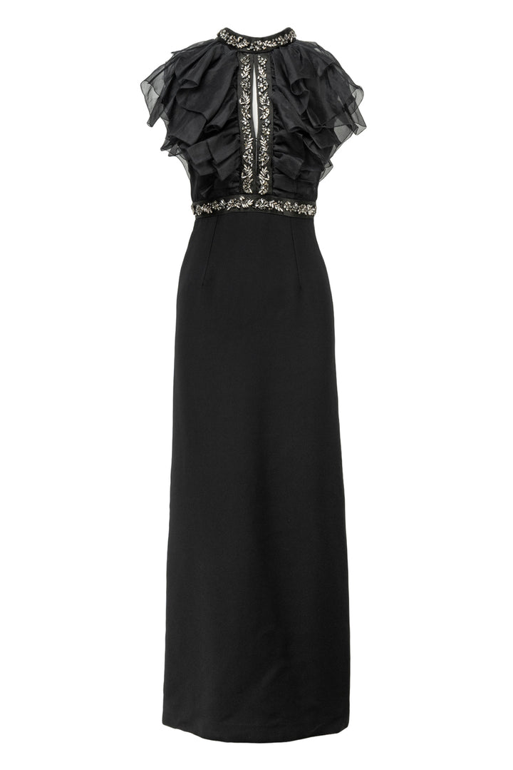 Prada Size 2 2019 Embellished Ruffle High Neck Gown