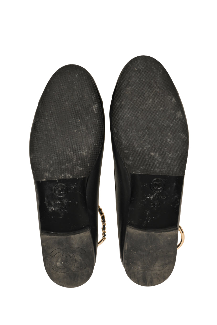 Chanel Size 36 Cap Toe Ankle Chain Ballerina Flats
