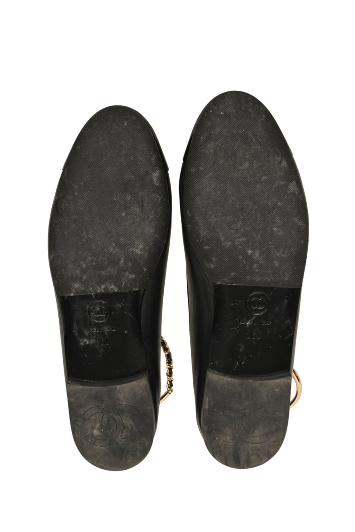 Chanel Size 36 Cap Toe Ankle Chain Ballerina Flats